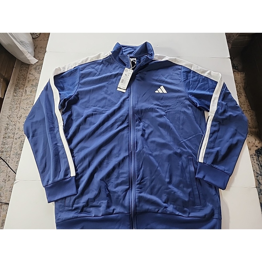 adidas Men's XLT 3-Stripes Colorblock Track Jacket Navy Blue White JL8597 NWT - Picture 4 of 12